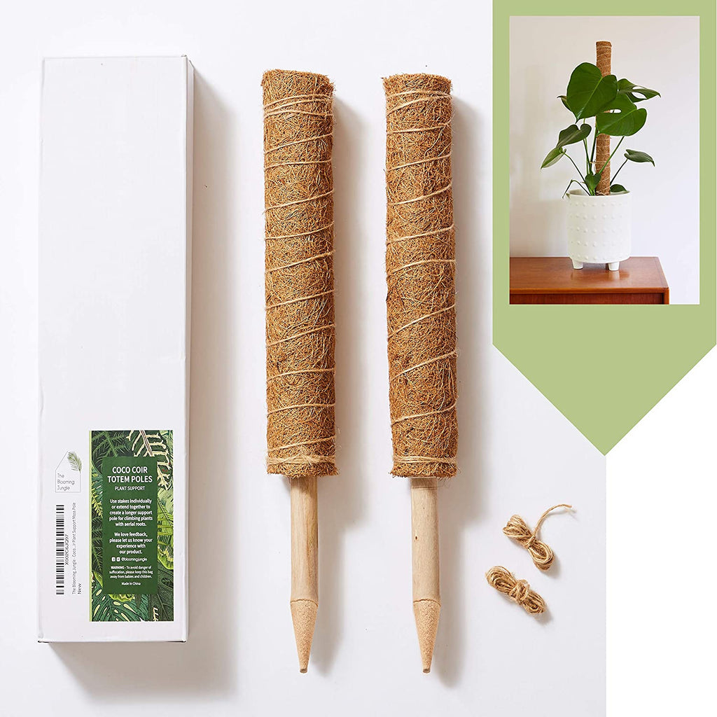 Moss Pole Plant Support - Coco Coir, Up to 28.7 Inches, Set of Two