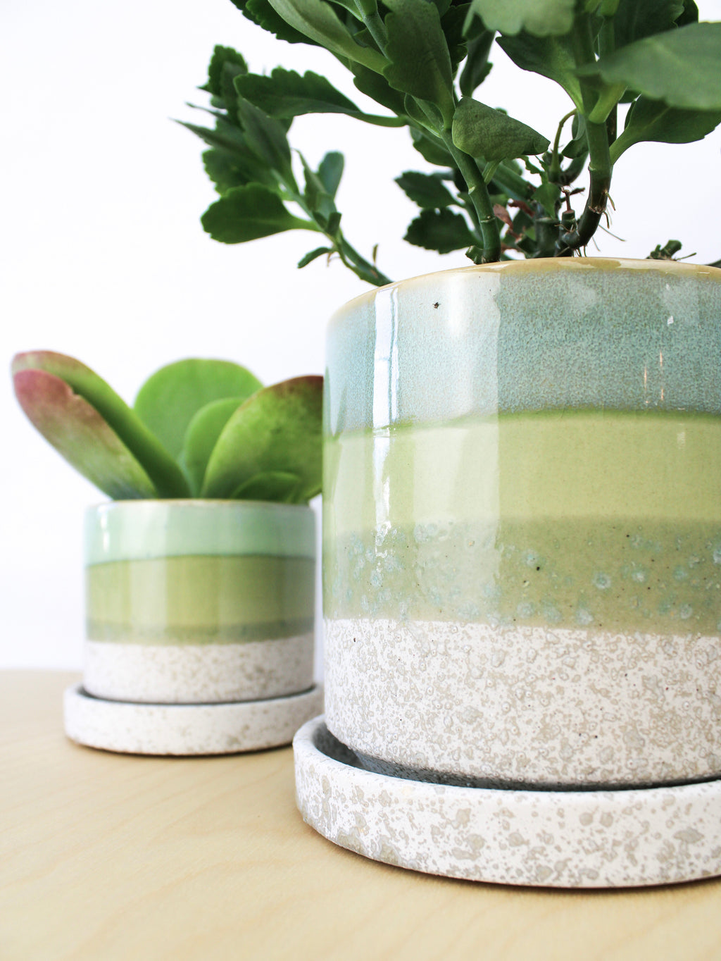 Cement Green Ceramic Planter - 3 and 5 Inch, Handmade