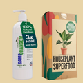 White bottle labeled 'Game Changer' and a cardboard box labeled 'Houseplant Superfood' on a white background.