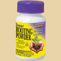 Bottle of Bonide Rooting Powder with purple cap on a tan background