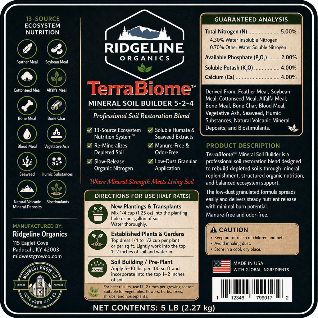 Ridgeline Organics Terra Biome™ - Mineral Soil Builder 5-2-4 NPK, 5lbs