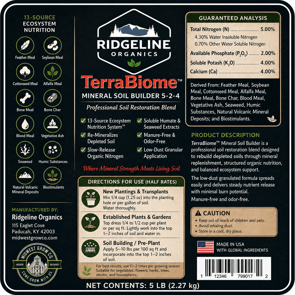 Ridgeline Organics Terra Biome™ - Mineral Soil Builder 5-2-4 NPK, 5lbs