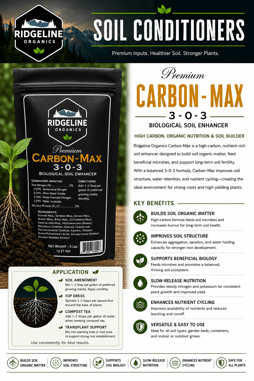 Ridgeline Organics Carbon - Max - 3-0-3 NPK Granular Amendment