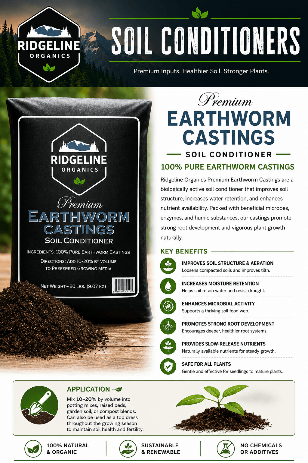 Ridgeline Premium Earthworm Castings - Organic, 20lbs