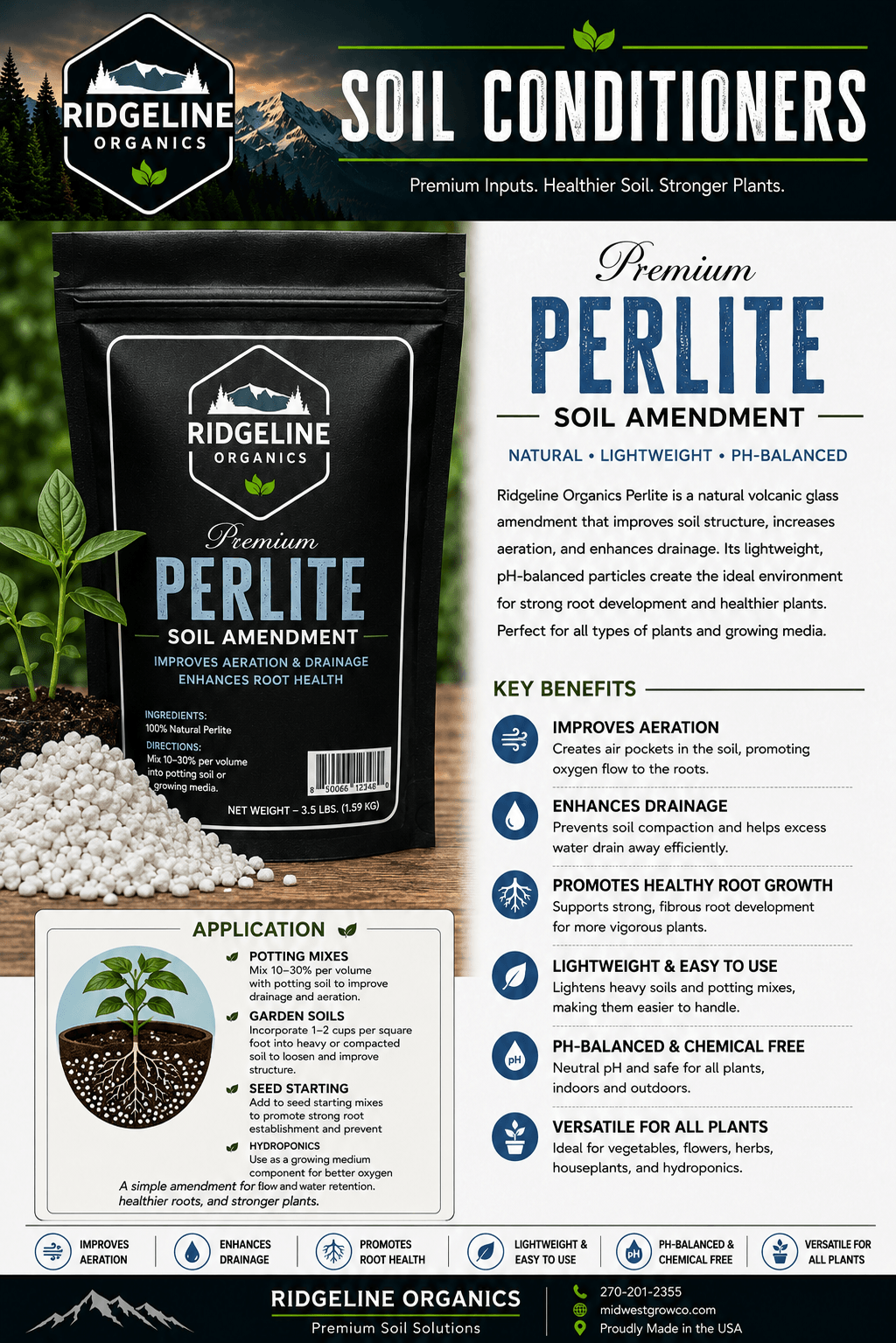 Ridgeline Premium Perlite - Organic, 3.5 lb