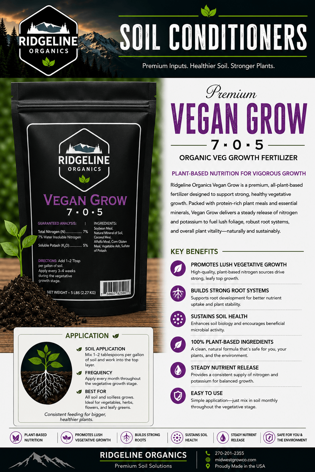 Ridgeline Vegan Grow - 7-0-5 NPK Granular Food